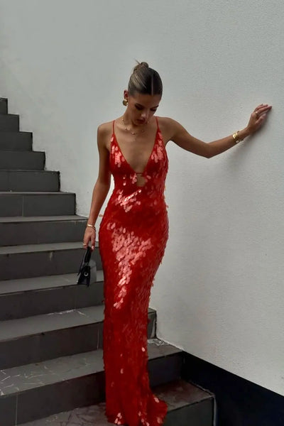 Selene – Sequin maxi dress with deep V-neck