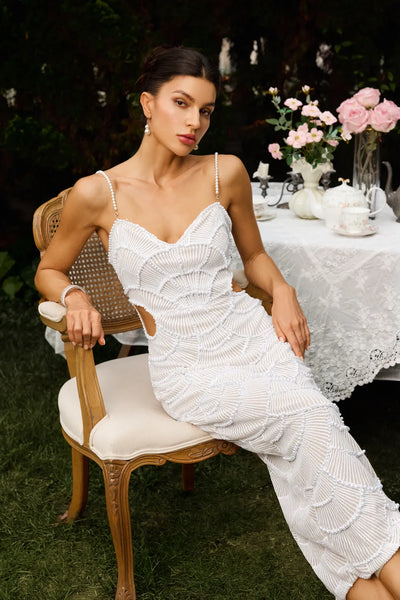 Stormi | Pearl Sequined Midi Dress