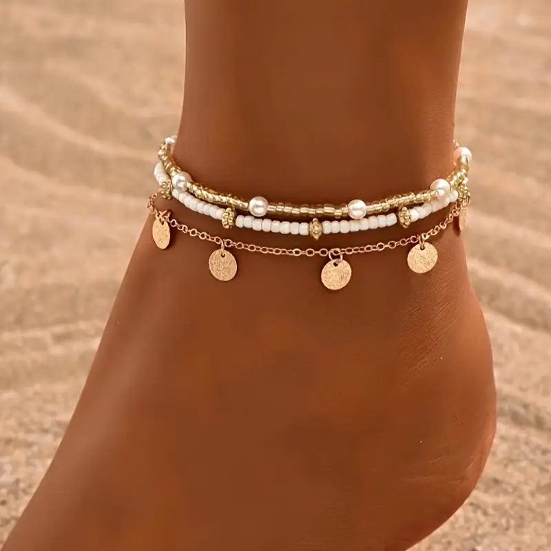 Keridwen | Pearl Accent Multi-Layered Anklet