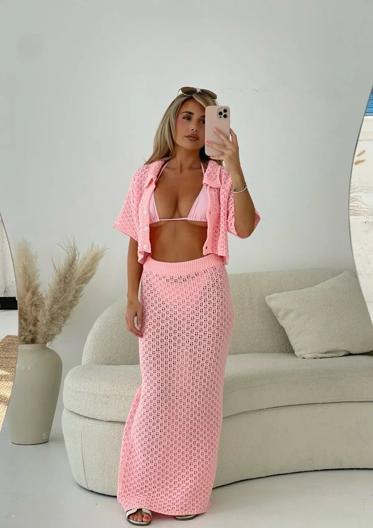 Rose | Crochet Knitted Skirt and Cardigan Set
