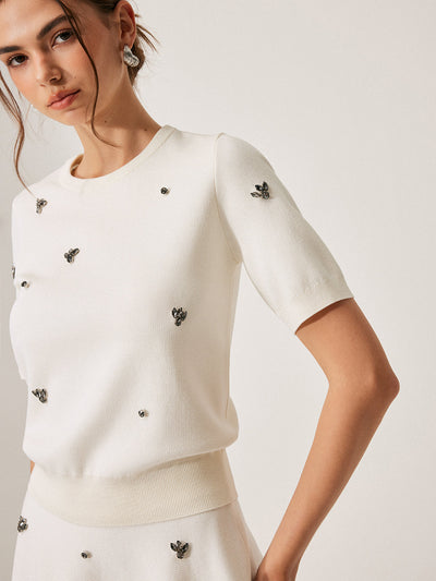 Short Sleeve Metal Detail Plain Sweater 