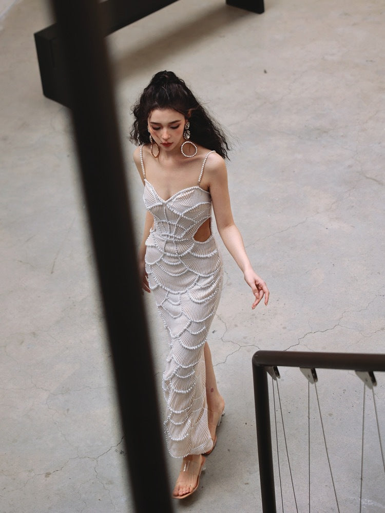 Stormi | Pearl Sequined Midi Dress