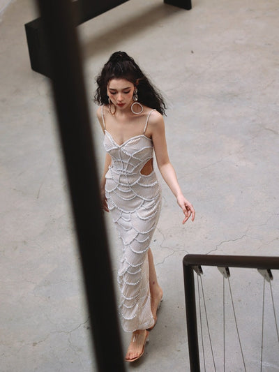 Stormi | Pearl Sequined Midi Dress