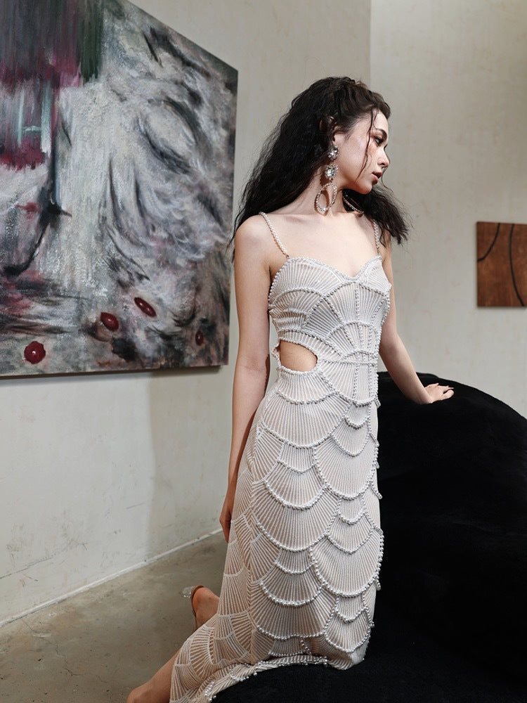 Stormi | Pearl Sequined Midi Dress