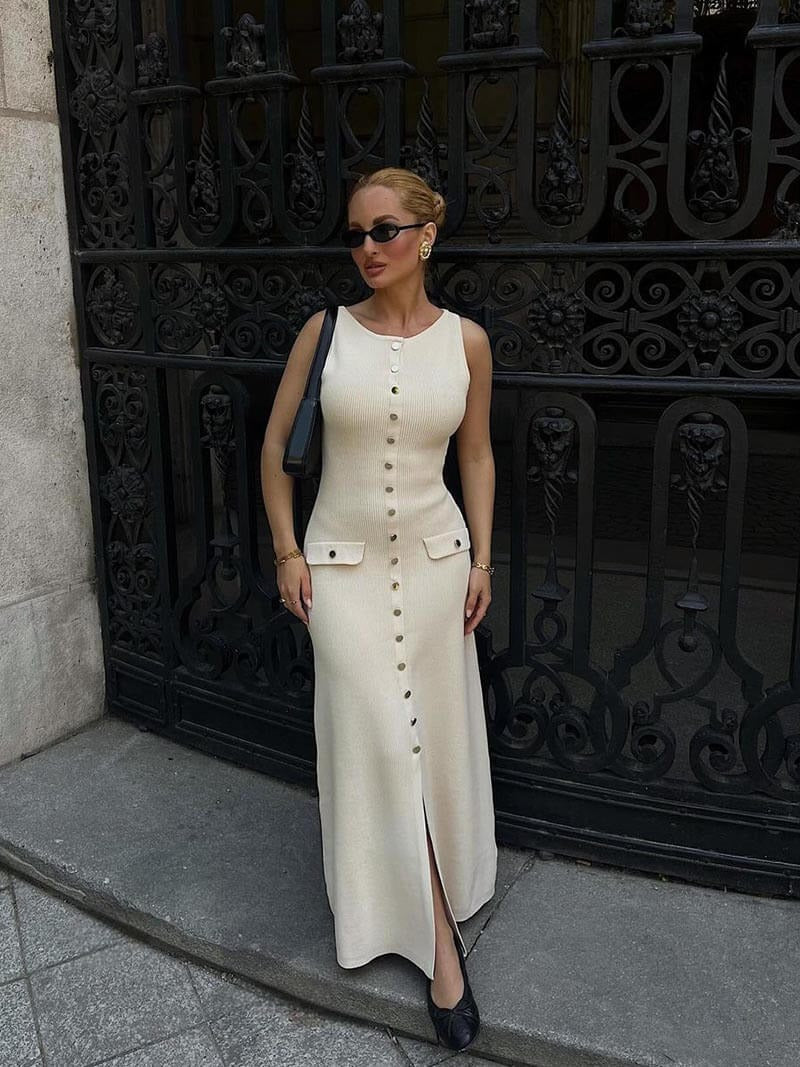Fiona | Knitted Sleeveless Maxi Dress