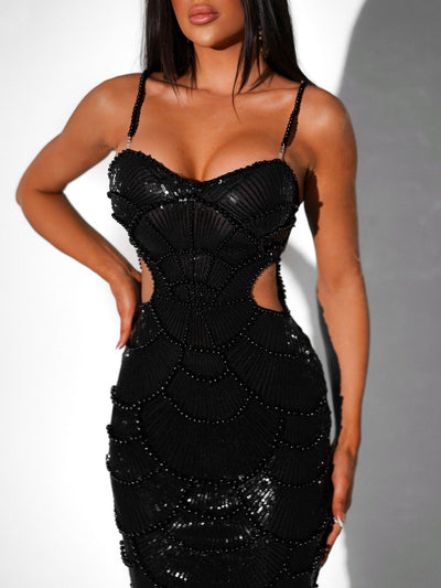Stormi | Pearl Sequined Midi Dress