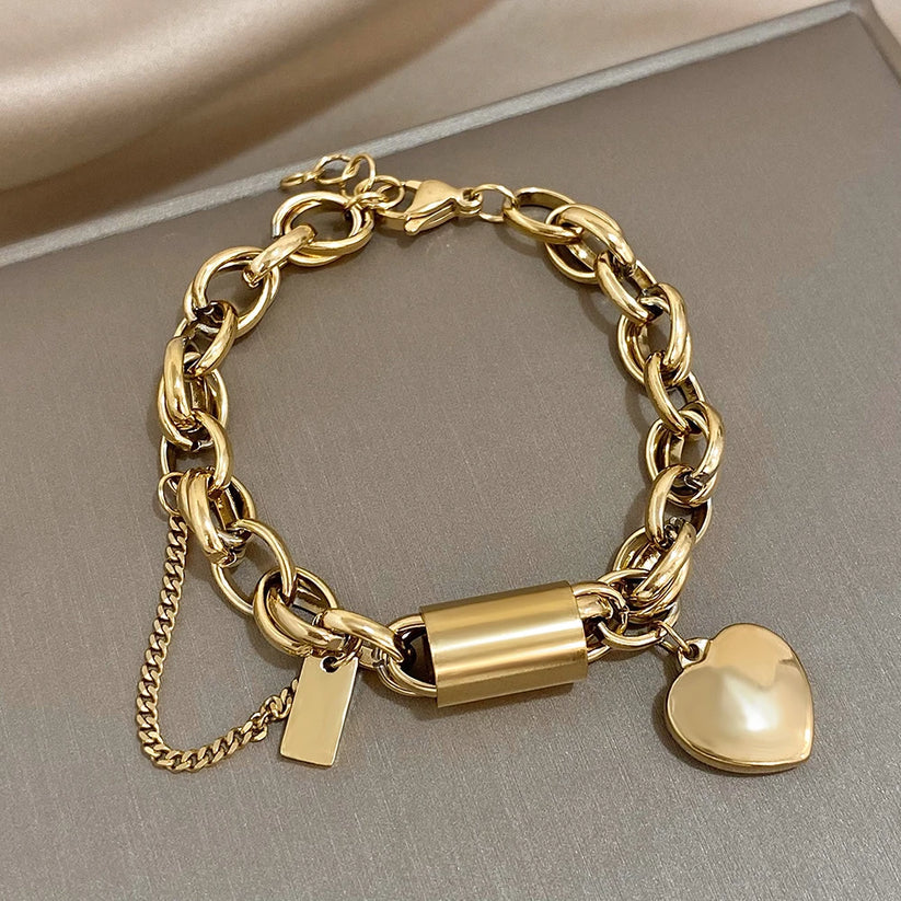 Danica | Golden Heart Charm Chain Bracelet
