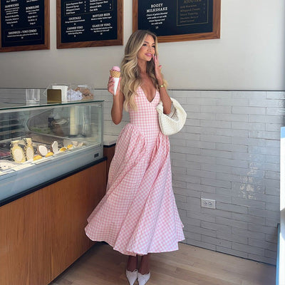 Romina | Checked Print Midi Dress