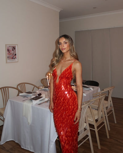 Selene – Sequin maxi dress with deep V-neck