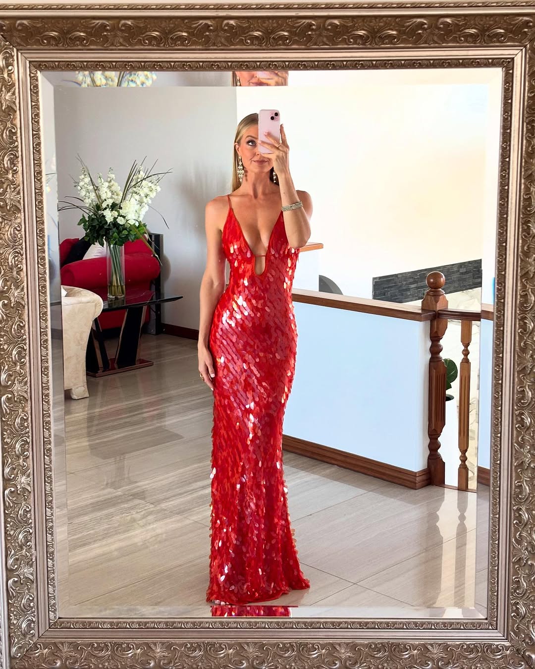 Selene – Sequin maxi dress with deep V-neck
