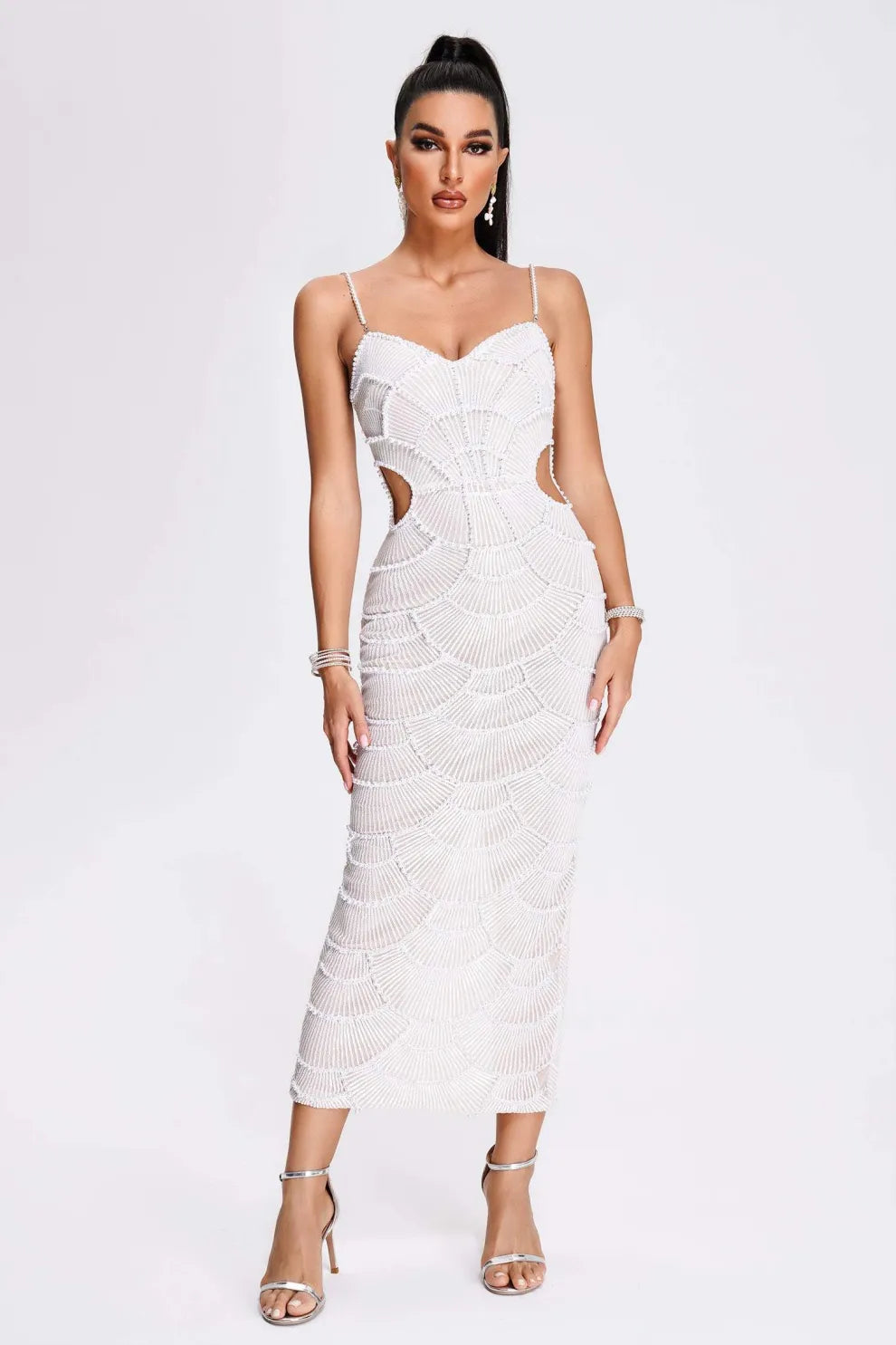 Stormi | Pearl Sequined Midi Dress