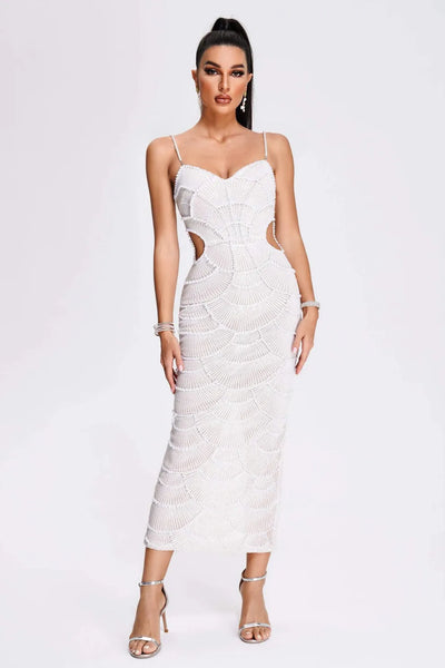Stormi | Pearl Sequined Midi Dress