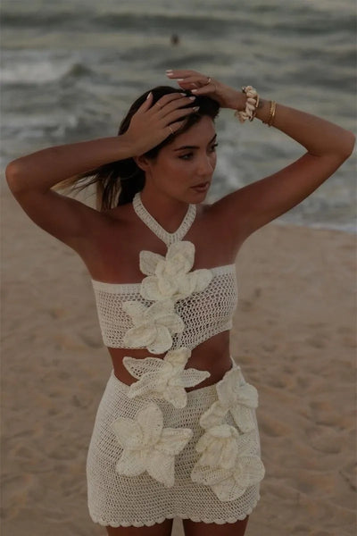 Margaret | Halter Knitted Floral Mini Dress