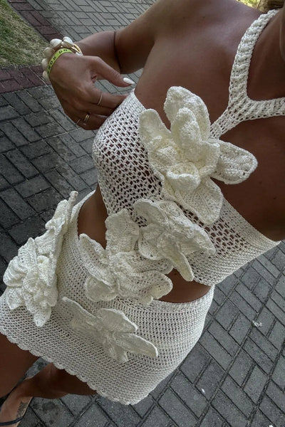 Margaret | Halter Knitted Floral Mini Dress